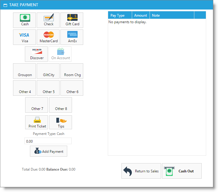 Take Payment Screen - Non-EMV Device