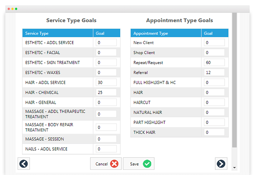 photo of computer tab with service type goals and appointment type goals 